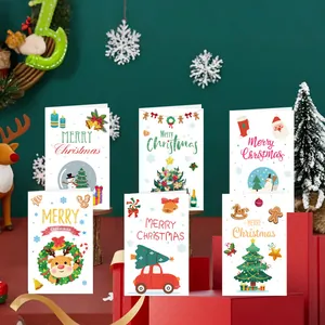 Merry Christmas Cartes de Vœux d'Anniversaire Avec Enveloppes Autocollants Dessin Animé Motif Mignon Carte en Papier Pour Festival Fête