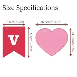 Detailed size specification for Valentine's Day heart and flag garland decorations