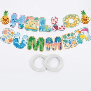 Bunte Hello Summer Girlande für Hawaii-Party Dekoration mit 13 Karten und 2 Bändern