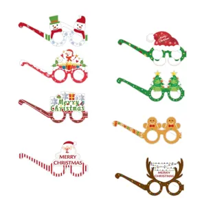 Christmas Paper Glasses For Kids Cartoon Santa Claus Reindeer Snowman Eyeglasses Frame Printed Party Decorations Photo Booth Props Holiday Xmas Gift