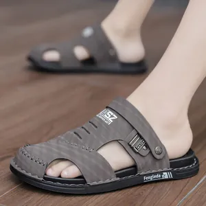 Herren Casual Leder Geschlossene Zehensandalen Mode Trendig Ausgeschnittene Strandschuhe Rutschfest Dual Purpose Sommerschuhe