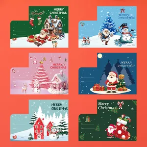 Detail view of six festive Christmas card designs featuring Santa Claus and snowmen