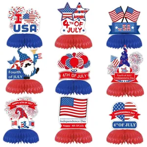 Set of 9 Patriotic USA Independence Day Honeycomb Centerpieces for Festive Table Decorations