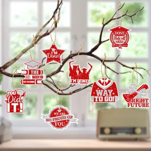 Set di 8 Decorazioni da Appendere per Festa di Graduazione 2025 Cartellini in Carta Glitterata per Celebrazione Fine Anno Scolastico