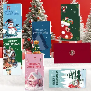 Detailed view of assorted Christmas cards with snowman, tree, and reindeer designs.