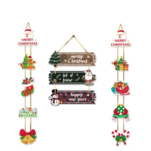 Juego de tres carteles festivos para colgar en puertas con Papá Noel y muñeco de nieve.
