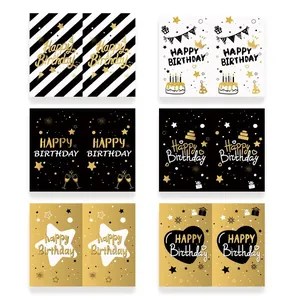 Κομψό σετ 6 δημιουργικών καρτών γενεθλίων Happy Birthday σε μαύρο χρυσό και λευκό