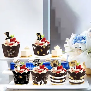 2024 graduation party cupcake wrappers and toppers set with gold and black designs