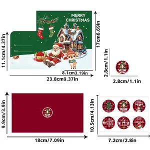 Detailed dimensions for Christmas greeting card set with red envelope and stickers