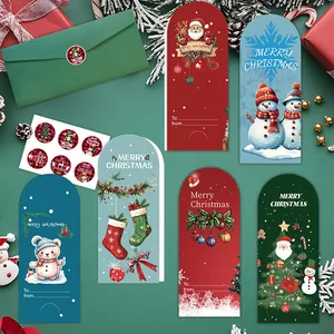 Tarjetas Felicitación Navidad Cumpleaños Sobres Pegatinas Estilo Nórdico Papá Noel Muñeco Nieve Pastel Patrón Bendición