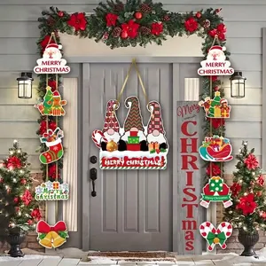 Juego de Decoración Colgante de Pancarta de Puerta de Navidad Papel Papá Noel Muñeco de Nieve Gnomos Pancarta para Fiesta en Casa Suministros de Patio al Aire Libre