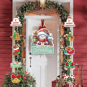 Juego de pancartas navideñas para puerta con motivos de muñeco de nieve y Papá Noel