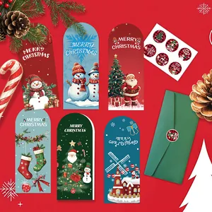 Juego de tarjetas de felicitación de Navidad con pegatinas y sobre, motivos de Papá Noel.