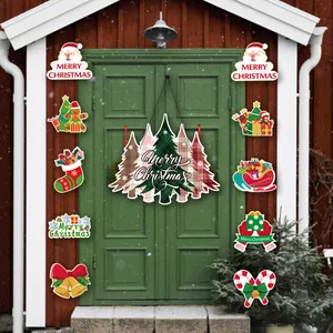 Juego de decoración festiva de Navidad para colgar en la puerta con Papá Noel y árboles
