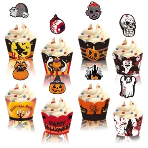 Kit de décoration cupcakes Halloween avec caissettes et toppers aux motifs effrayants
