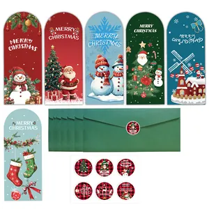 Juego de 6 tarjetas de felicitación de Navidad con sobres verdes y pegatinas festivas