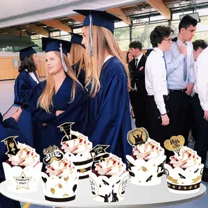 Juego de envoltorios y adornos para cupcakes de graduación para fiestas escolares