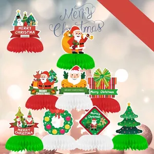 Set of festive Christmas honeycomb centerpieces with Santa and tree motifs