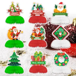 Collection of nine Christmas honeycomb table decorations with festive Santa designs