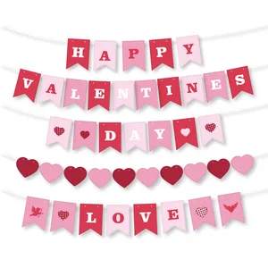 Festive Valentine's Day banner set with Happy Valentine's Day and Love heart flags