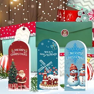 Tres tarjetas navideñas festivas con sobre verde y pegatina de sellado