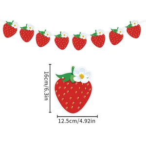 Detailed view of red strawberry fruit party garland with dimensions 16cm x 12.5cm