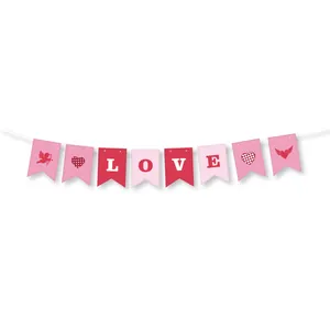 Valentine's Day 'LOVE' party banner decoration with pink and red heart bunting flags