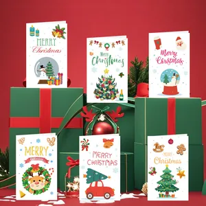 Lot de 6 cartes de vœux de Noël mignonnes avec des motifs de dessins animés festifs.