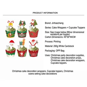 Festive Christmas cupcake wrappers and toppers set with Santa and snowman motifs for party.