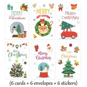 Lot de 6 cartes de vœux de Noël mignonnes avec enveloppes et autocollants assortis