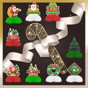 Set of festive Christmas honeycomb paper table centerpieces with Santa and tree designs