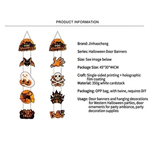 Halloween party door hanger set with pumpkin and ghost motifs for wall decorations