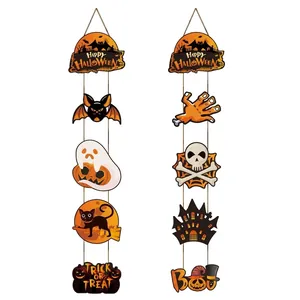 Halloween paper hanging banner set with pumpkin bat and ghost motifs for party wall decor