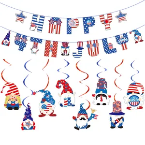 USA Unabhängigkeitstag Party Dekoration mit HAPPY 4TH JULY Banner und Zwergen Spiralen