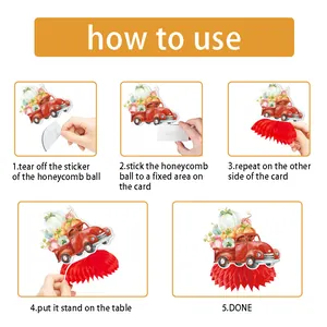 Step-by-step instruction guide showing how to assemble the autumn honeycomb ball decoration easily.