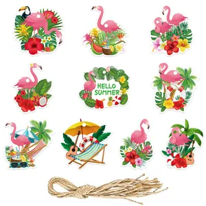 Tropische Flamingo-Anhänger Set mit Hanfseil für Sommer-Strandparty-Dekoration