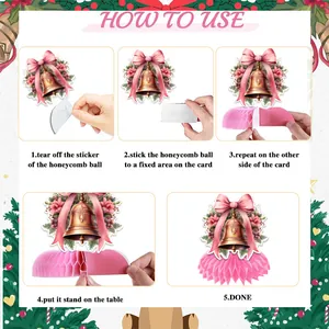 Detailed step-by-step assembly guide for Christmas pink bow honeycomb centerpiece