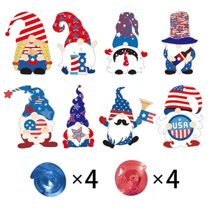 Patriotic July 4th gnome hanging ornaments set with red and blue spiral decorations