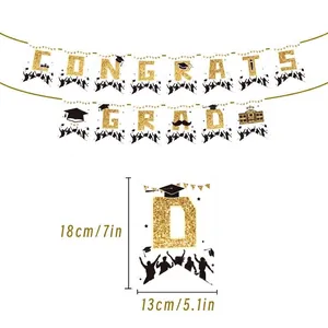 Striscione Congrats Grad Stagione Laurea 2024 Lettere Oro Glitterate Decorazioni per Feste di Laurea Bandiere Sospese
