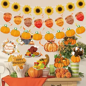 Erntedankfest Party Banner Dekorationen Set Herbst Kürbis Truthahn Ahornblatt Papiergirlande Für Erntefest Zuhause Dekor