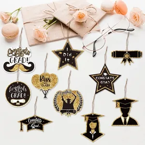 Juego de decoraciones colgantes con purpurina negra y dorada para graduación 2024
