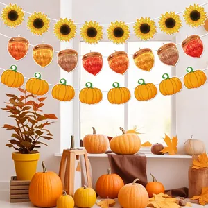 Erntedankfest Girlande mit herbstlichen Kürbis-Sonnenblumen- und Eichelmotiven
