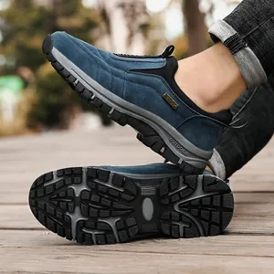 Strapazierfähige blaue Herren-Slipper für Outdoor-Wandern mit dicker, rutschfester Sohle
