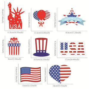 Dimensiones detalladas de 8 decoraciones patrióticas para el Día de la Independencia