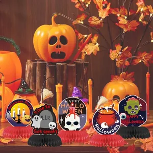 Halloween honeycomb table centerpieces set with skull pumpkin and zombie for party decoration