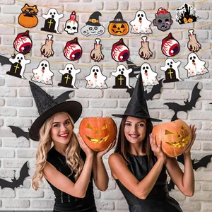 Pancarta de Halloween con fantasmas y calabazas para decoración de fiestas temáticas