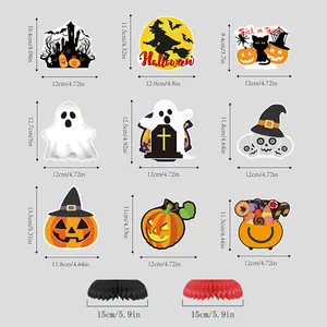 Ensemble complet de centres de table Halloween avec bases en nid d'abeille et dimensions