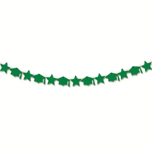 Green glitter graduation party banner with star and cap shapes for decorations
