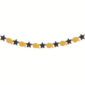 Glitter gold graduation cap and black star banner for graduation party decoration