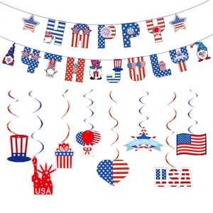 Decoración para Fiesta del Día de la Independencia Adornos en Espiral Tema USA Pancarta Happy July Fourth Celebración